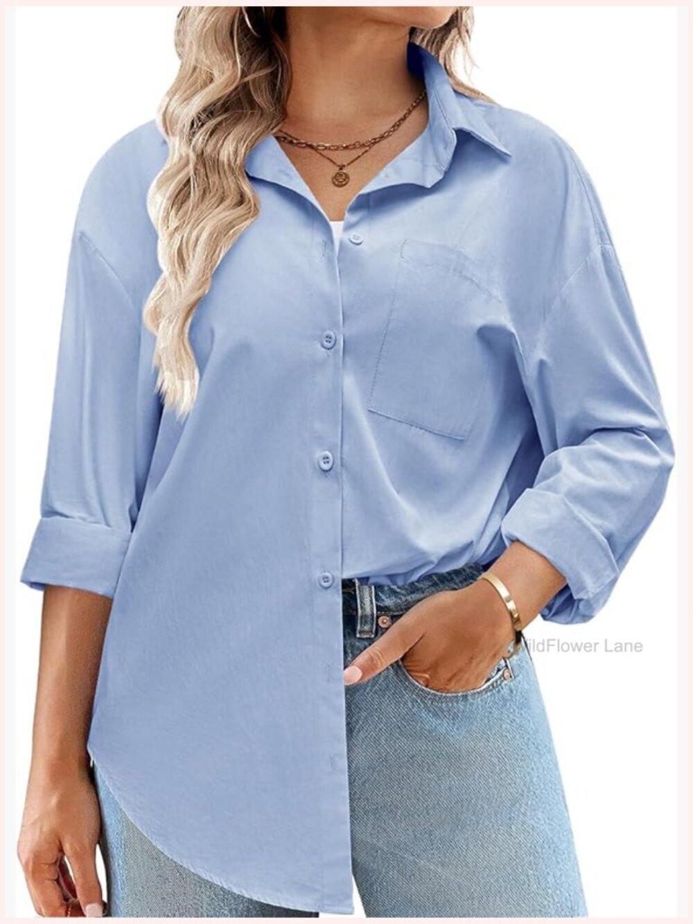 Plus Size Button Down Shirt Long Sleeve Cotton Casual Work Blouse Top